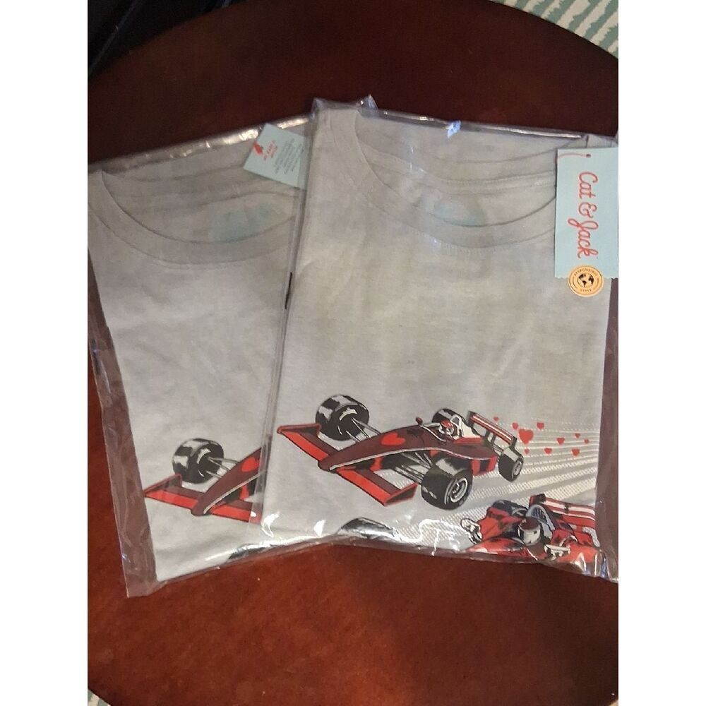 2 Boys XL (14) Husky Cat & Jack Racing Car Red Heart Tee Shirts New In Package